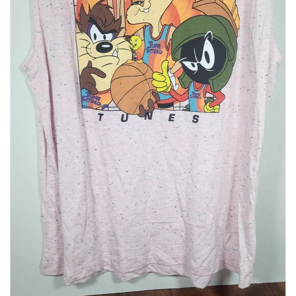 Space Jam Looney Toons Sleeveless T-Shirt Pink Speckled Cartoon Size Large - Picture 4 of 9